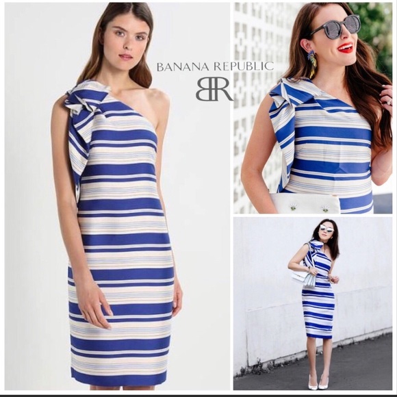 Banana Republic Striped One Shoulder Bow Dress - Picture 1 of 3